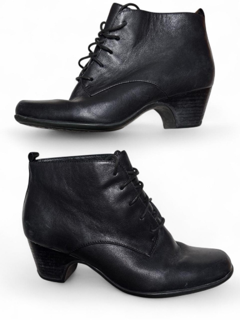 Clarks Artisan Leyden Bell Black Leather Lace-Up Victorian Style Ankle Boots 8